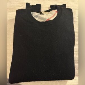 Burberry 100% Cashmere Black Crewneck Sweater w/patch elbows